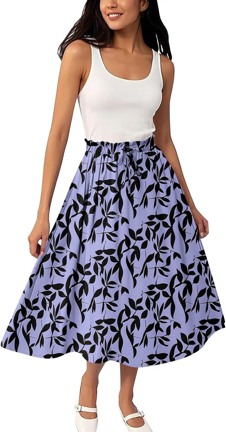 Long Pleated Skirts for Women High Waist A-Line Flowy Maxi Skirt Elegant Summer