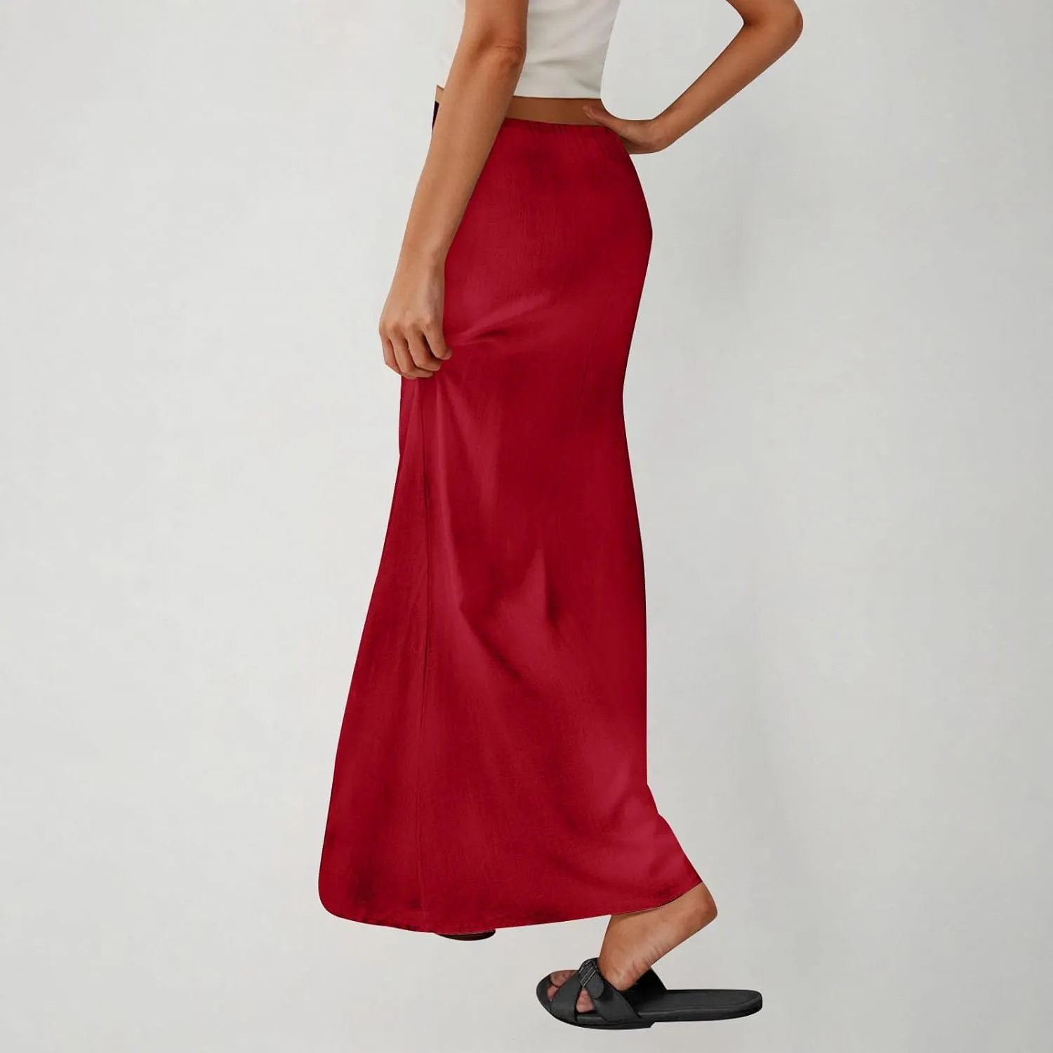 Long Skirts for Women Boho Linen Skirts Drawstring Waist Casual Summer Skirts Flare Maxi Skirts for Beach Vacation