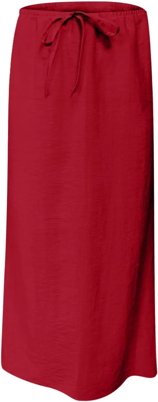 Long Skirts for Women Boho Linen Skirts Drawstring Waist Casual Summer Skirts Flare Maxi Skirts for Beach Vacation