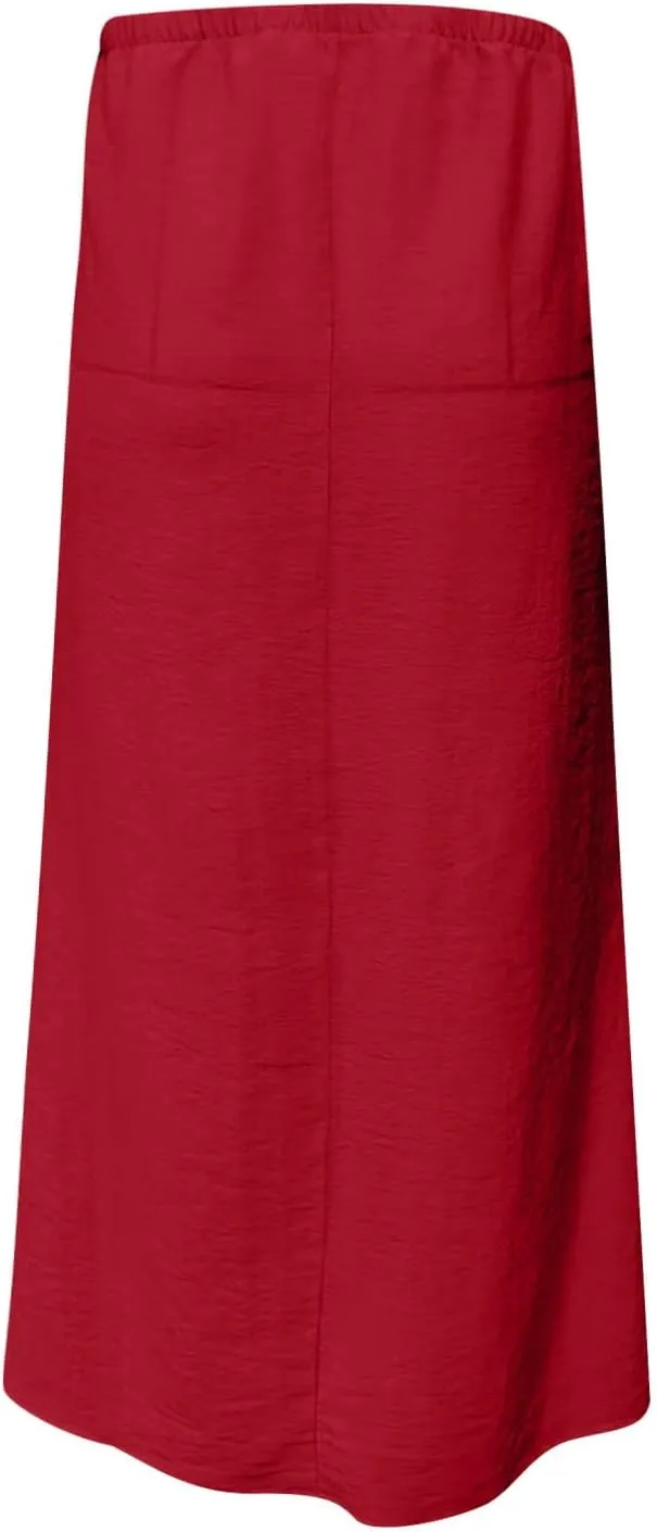 Long Skirts for Women Boho Linen Skirts Drawstring Waist Casual Summer Skirts Flare Maxi Skirts for Beach Vacation