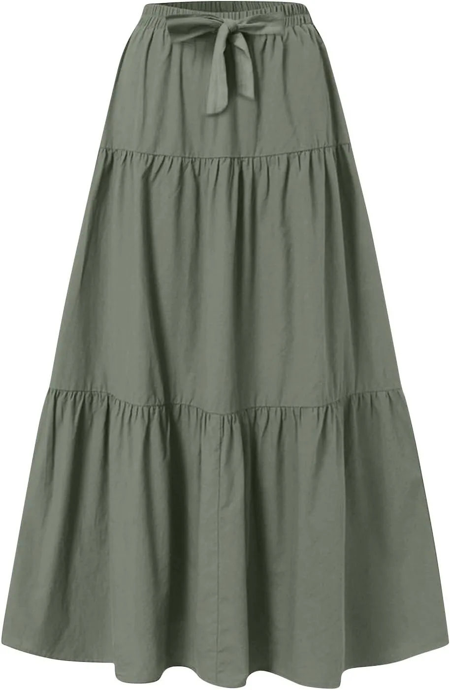 Long Skirts for Women Summer Maxi Skirt Drawstring Elastic High Waisted Layered Tiered A-Line Skirts Swing Skirt