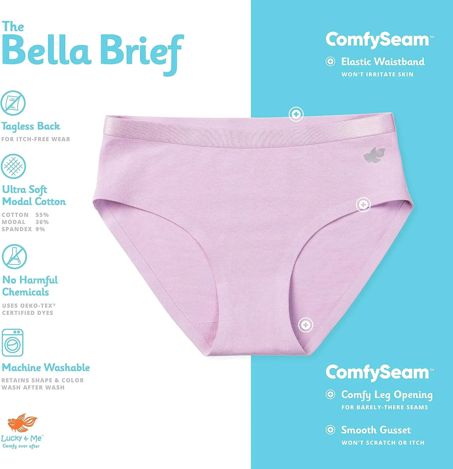 Lucky & Me | Bella Briefs | Girls Soft Cotton Tagless Underwear