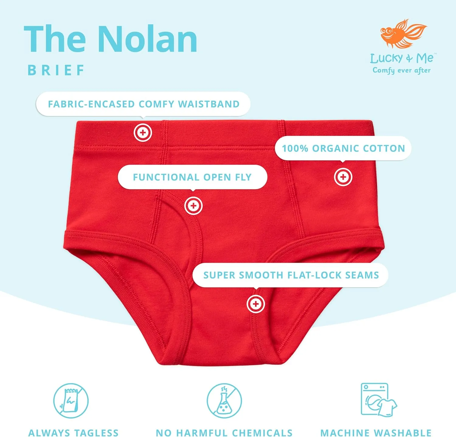 Lucky & Me | Nolan Boy's Briefs | Children's Tagless Soft Cotton Underwear | 7 Pack