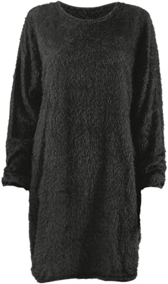 Lutos Women's Loose Oversize Turtleneck Loose Fluffy Fuzzy Long Pullover Sweater Dress