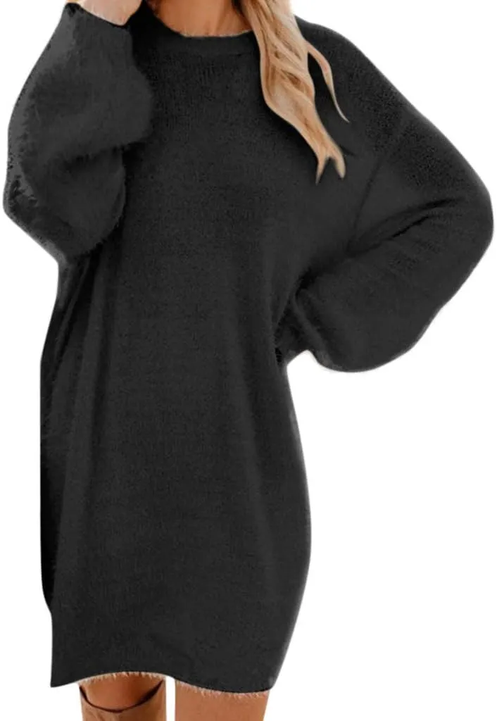 Lutos Women's Loose Oversize Turtleneck Loose Fluffy Fuzzy Long Pullover Sweater Dress