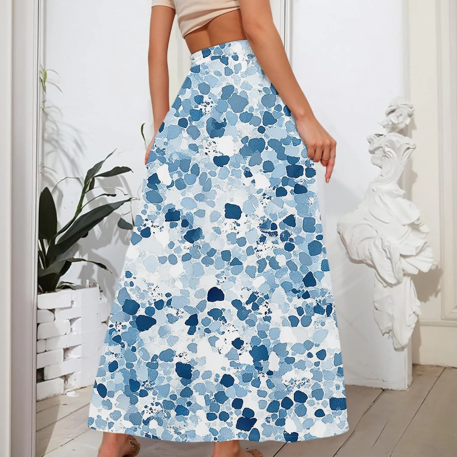Maxi Skirts for Women 2025 Boho Summer Floral High Waist Casual A-Line Flowy Swing Flared Skirt with Pockets