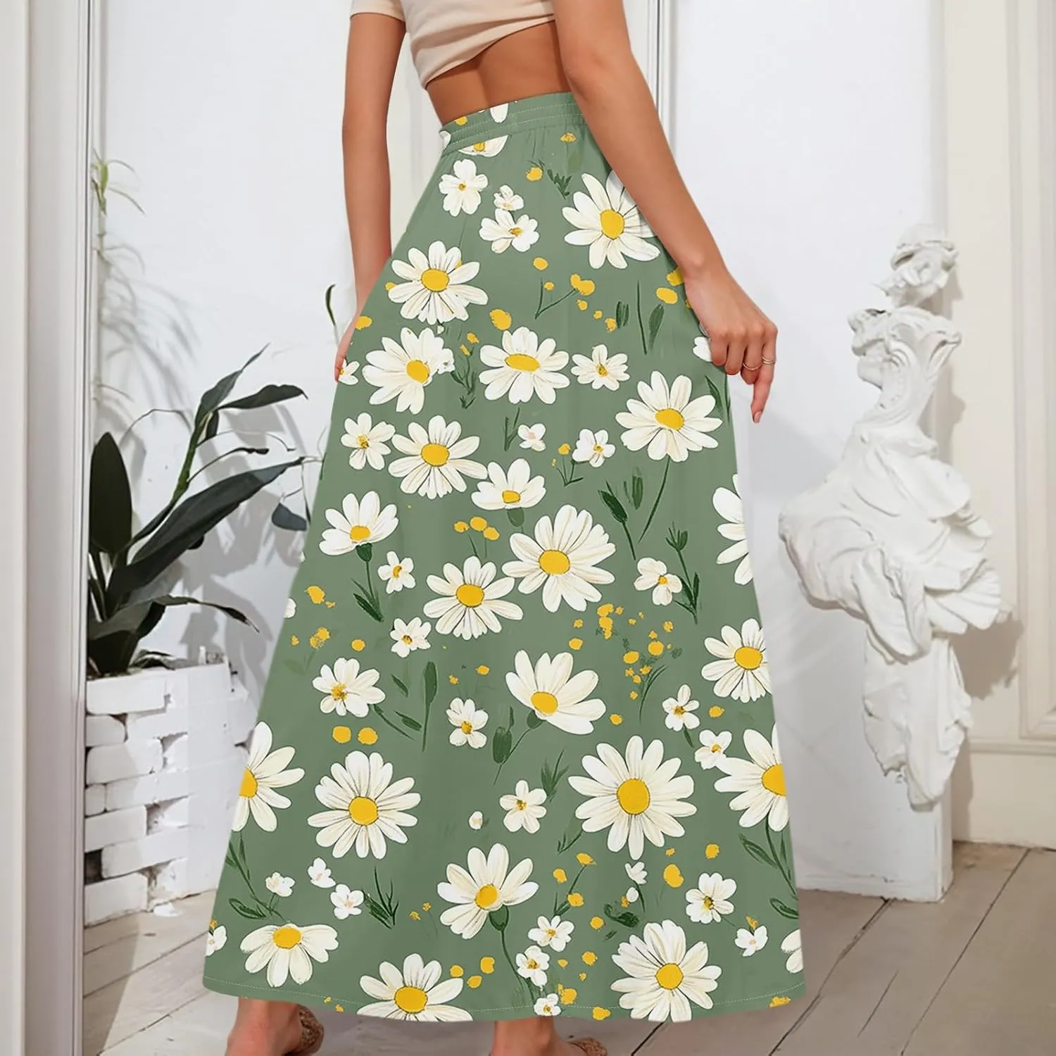 Maxi Skirts for Women 2025 Boho Summer Floral High Waist Casual A-Line Flowy Swing Flared Skirt with Pockets