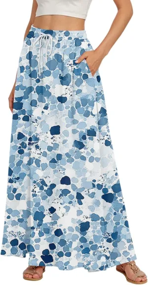 Maxi Skirts for Women 2025 Boho Summer Floral High Waist Casual A-Line Flowy Swing Flared Skirt with Pockets