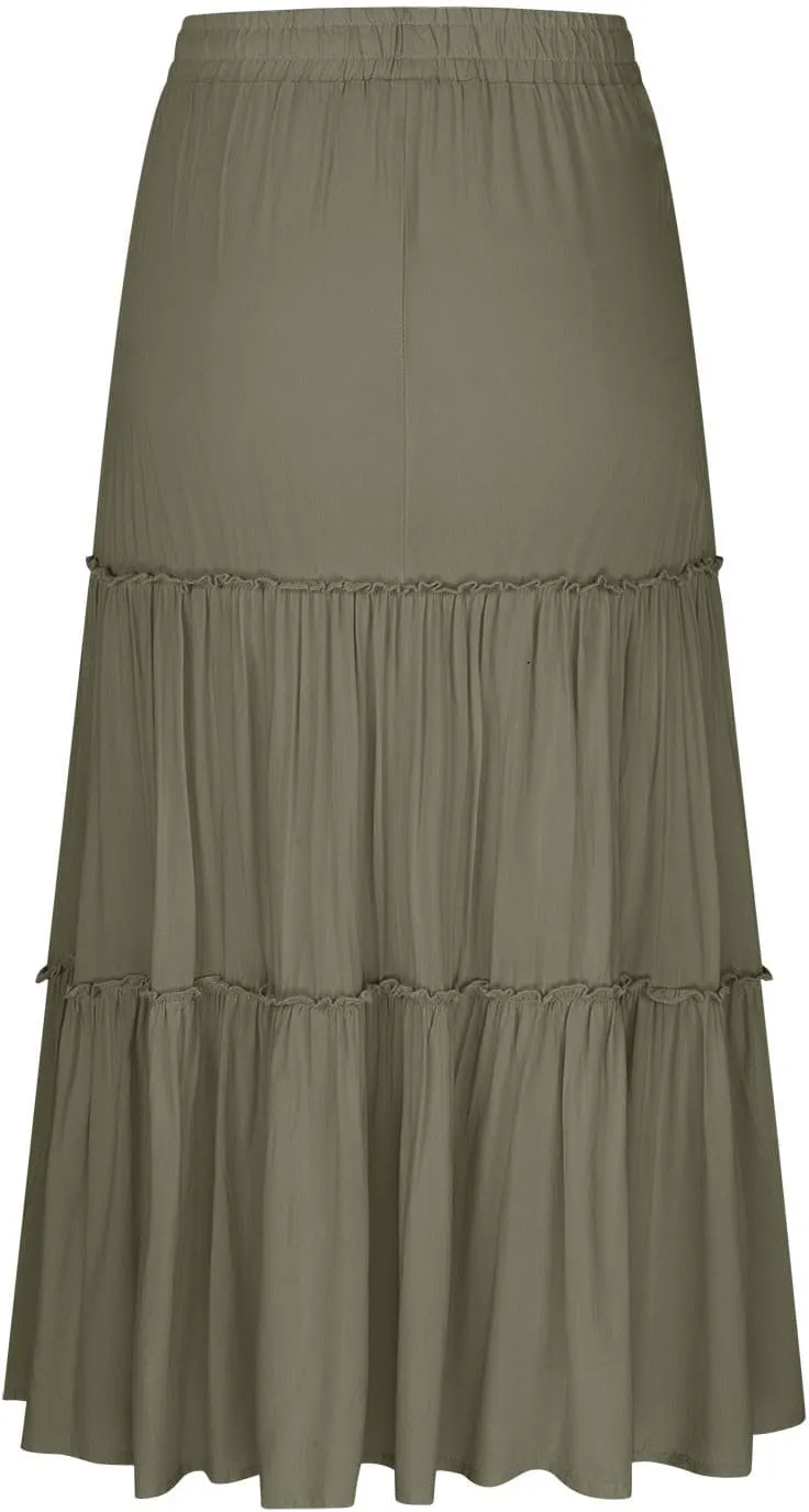 Maxi Skirts for Women Flowy Ruffle Skirts Long Boho Skirts Drawstring Elastic Wasited Skirts Beach Vacation Clothes