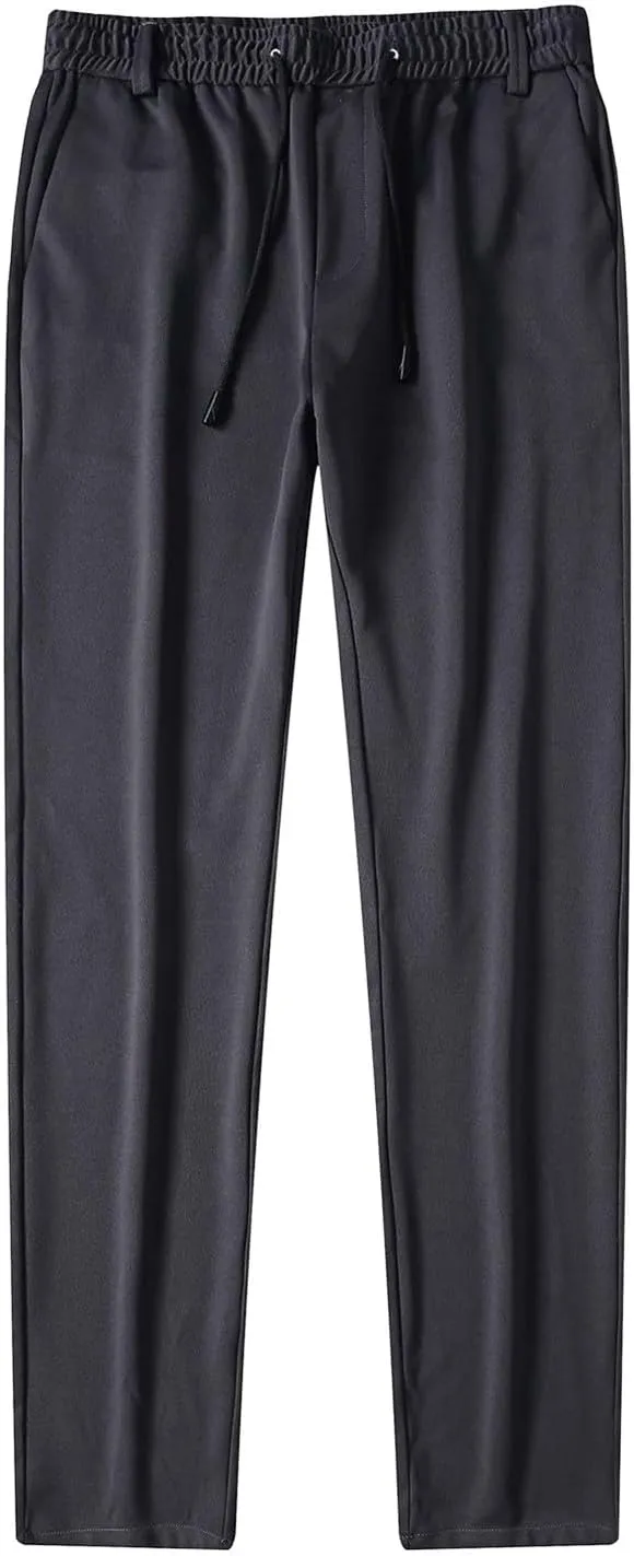 Men Cargo Chino Pants Casual Linen Stretchy Drawstring Waist Pant Sweatpants Joggers Sports Gym Jogging