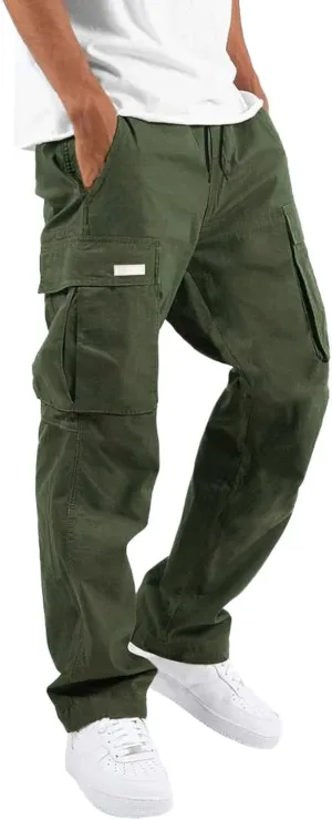 Men Cargo Combat Work Pant Gym Sports Jogger uflage Soft Jog Sweatpants Baggy Pant Drawstring Pull-On Pants