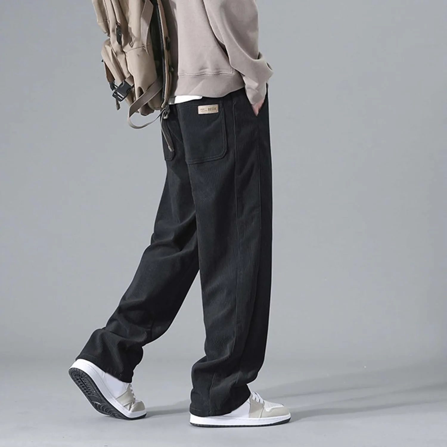 Men Jogging Pants Casual Joggers Sports Running Fitness Gym Sweatpant Open Hem Elasticated Stretch Waist Pant