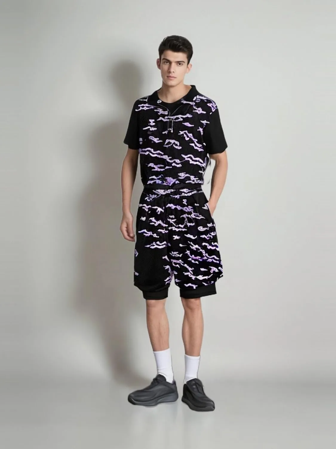Mens 2 in 1 Anime Gym Shorts Running Shorts Quick Dry Athletic Shorts with Liner Workout Shorts