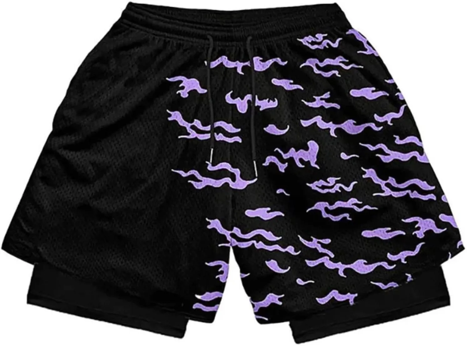 Mens 2 in 1 Anime Gym Shorts Running Shorts Quick Dry Athletic Shorts with Liner Workout Shorts