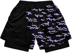 Mens 2 in 1 Anime Gym Shorts Running Shorts Quick Dry Athletic Shorts with Liner Workout Shorts