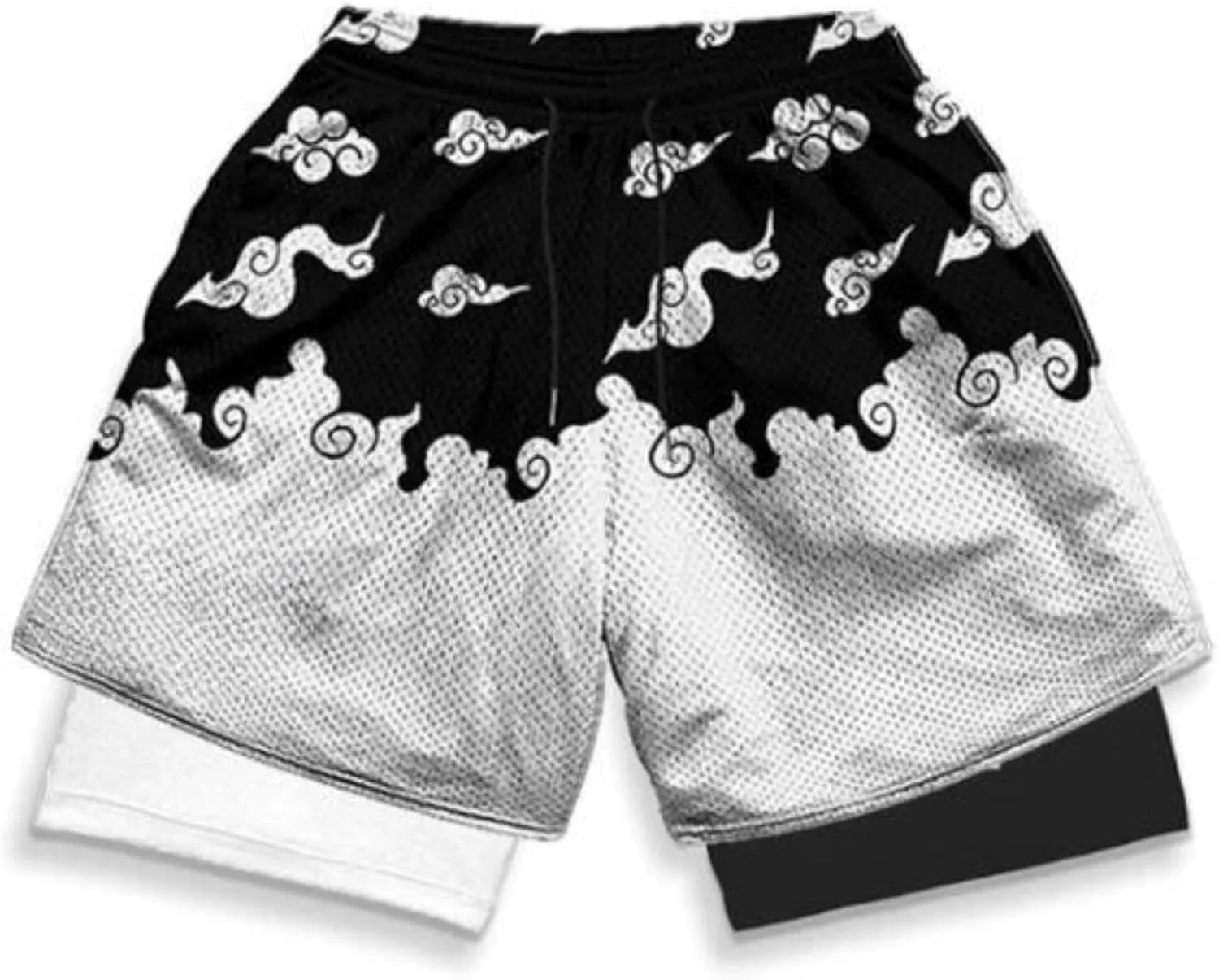 Mens 2 in 1 Anime Gym Shorts Running Shorts Quick Dry Athletic Shorts with Liner Workout Shorts