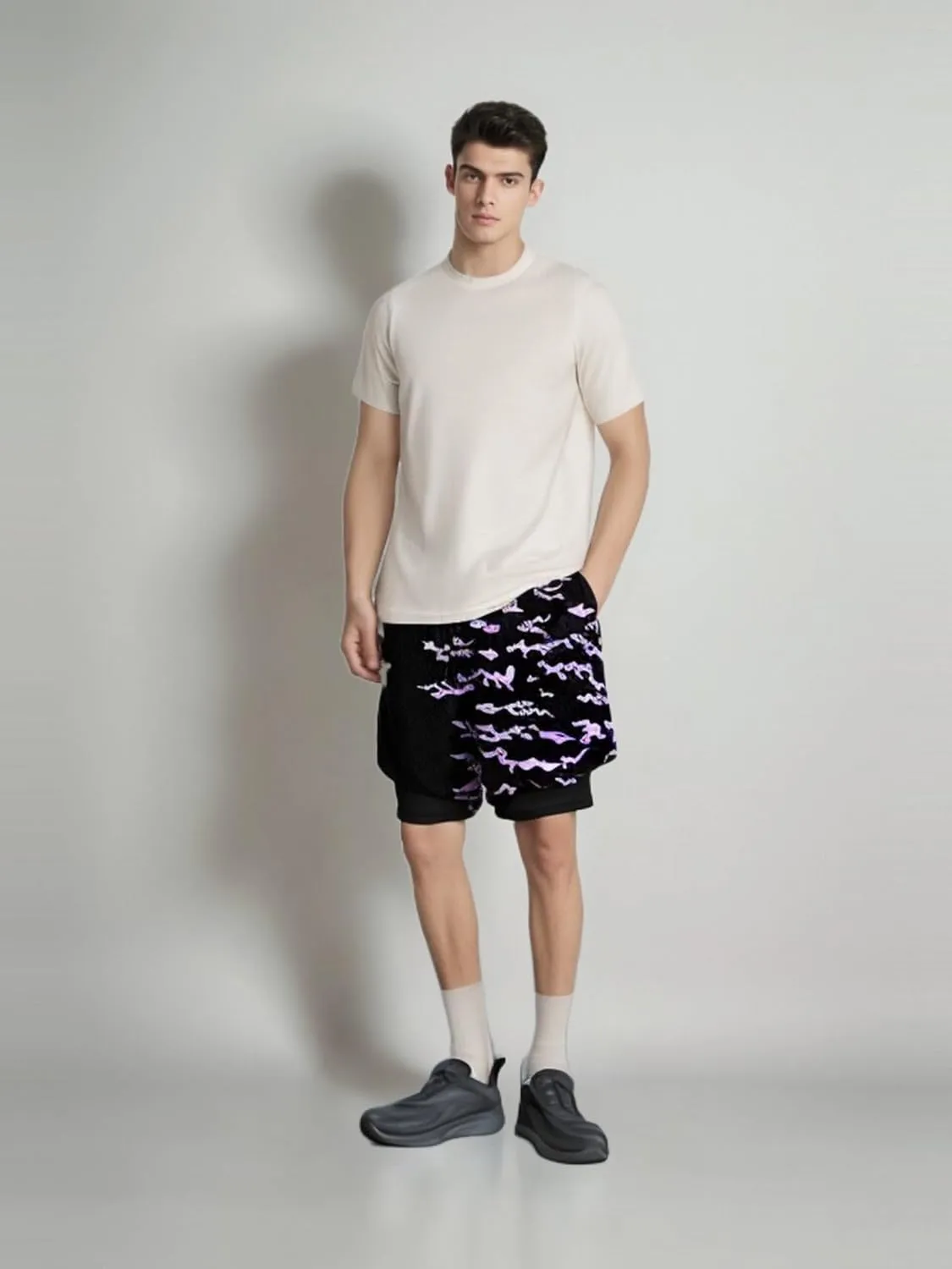 Mens 2 in 1 Anime Gym Shorts Running Shorts Quick Dry Athletic Shorts with Liner Workout Shorts
