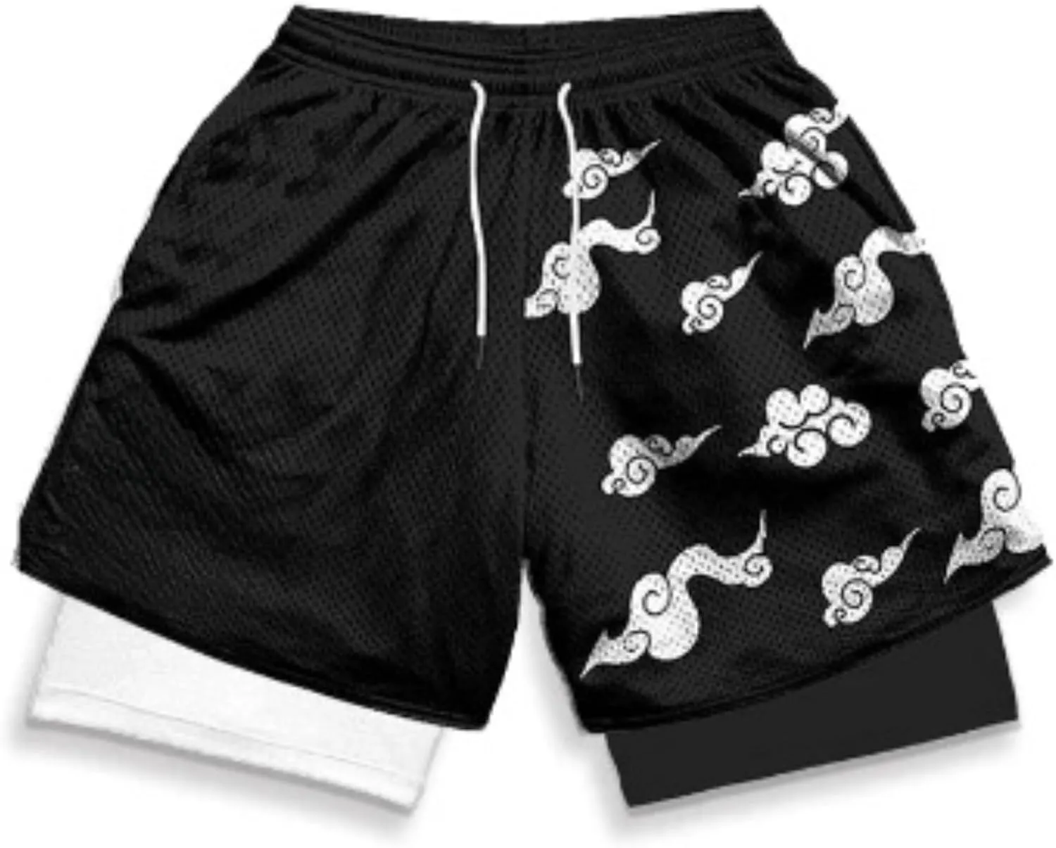 Mens 2 in 1 Anime Gym Shorts Running Shorts Quick Dry Athletic Shorts with Liner Workout Shorts