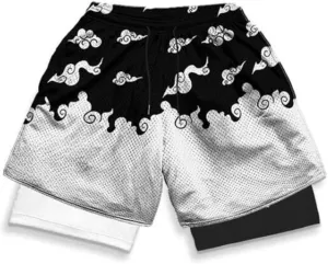 Mens 2 in 1 Anime Gym Shorts Running Shorts Quick Dry Athletic Shorts with Liner Workout Shorts