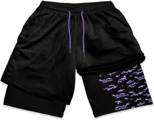 Mens 2 in 1 Anime Gym Shorts Running Shorts Quick Dry Athletic Shorts with Liner Workout Shorts
