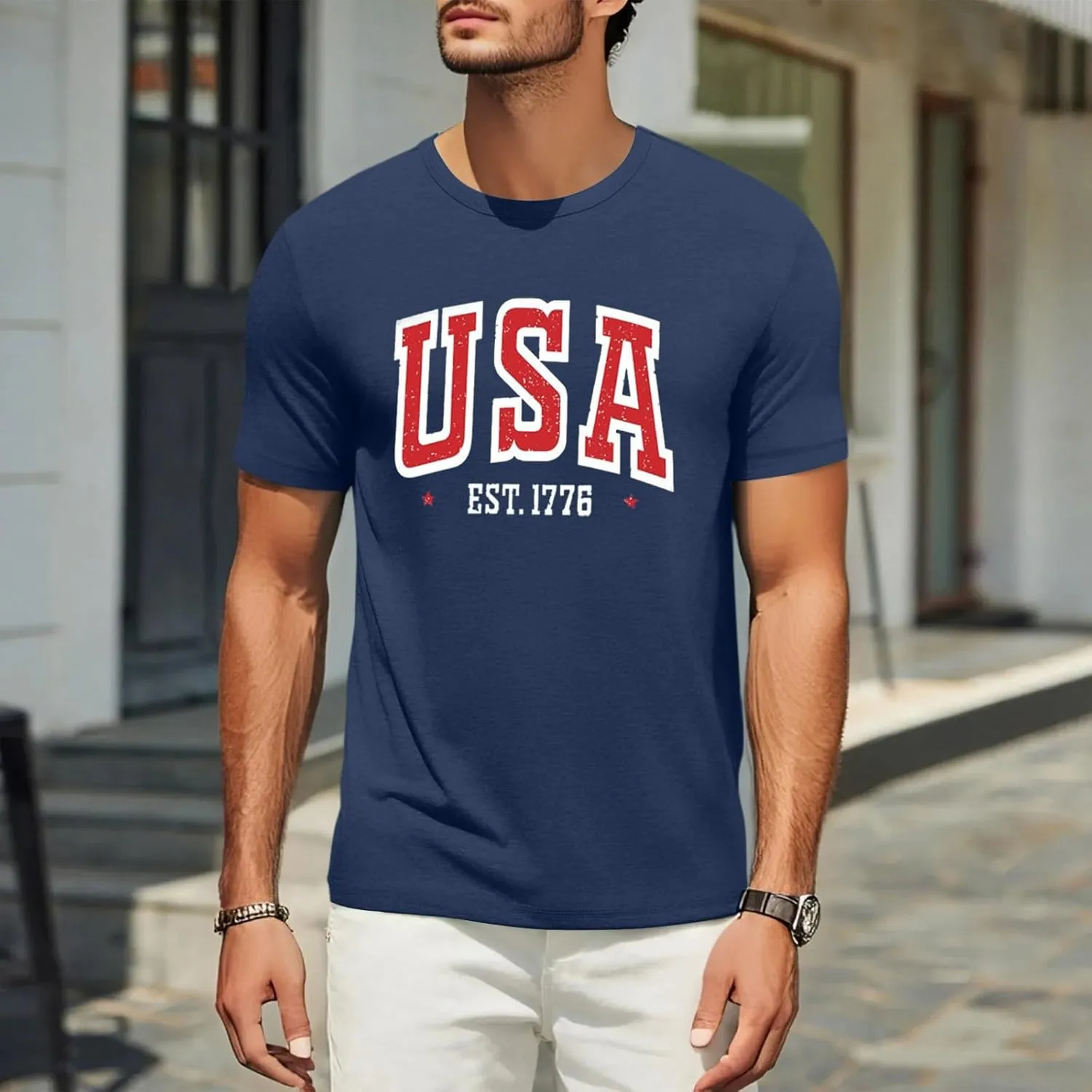 Men's American Flag Shirt Sleeve 1776 USA Graphic Dry Fit Cotton Lightweight T-Shirts Patriotic T Shirts