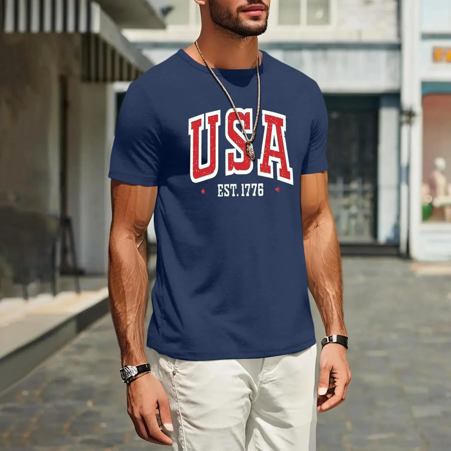 Men's American Flag Shirt Sleeve 1776 USA Graphic Dry Fit Cotton Lightweight T-Shirts Patriotic T Shirts