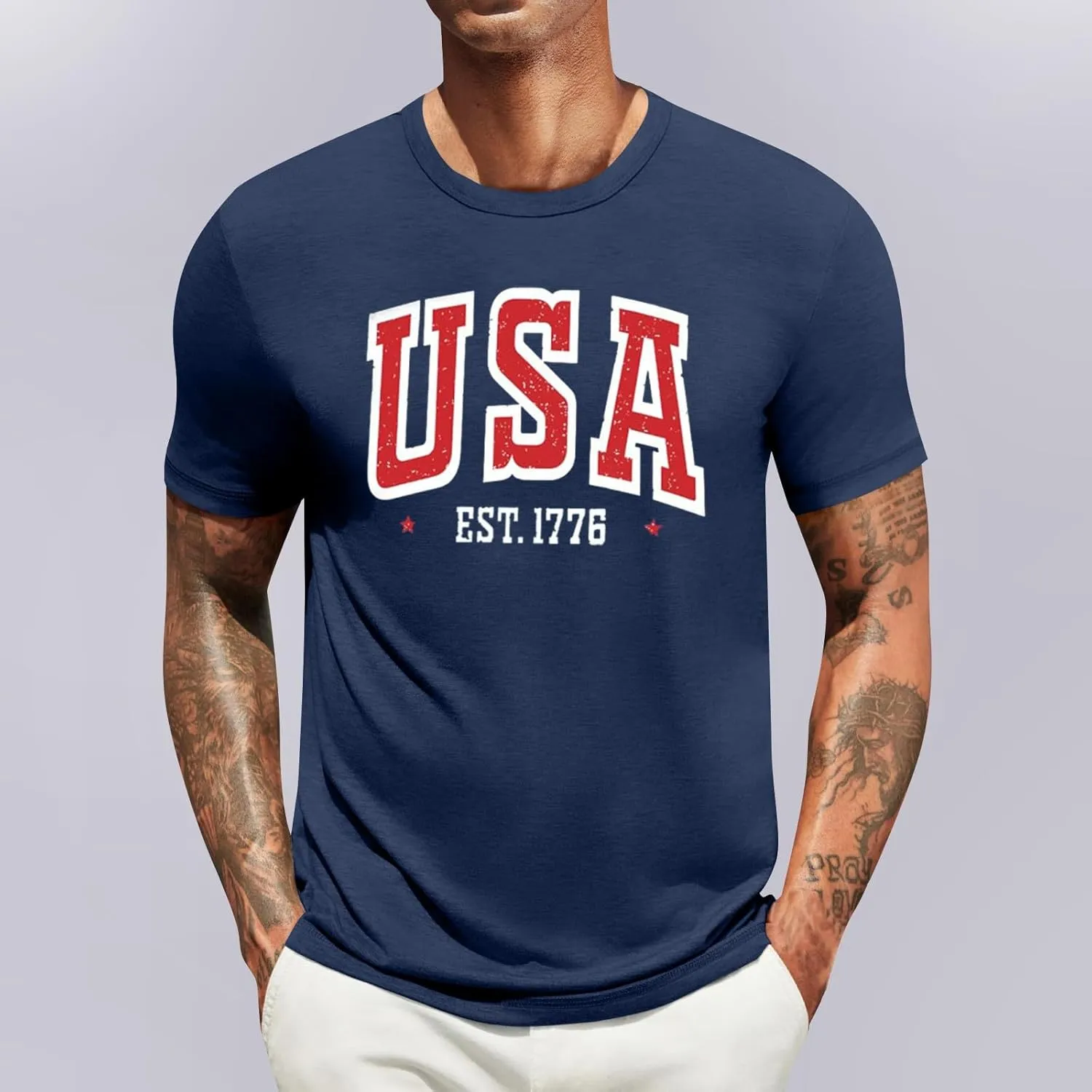 Men's American Flag Shirt Sleeve 1776 USA Graphic Dry Fit Cotton Lightweight T-Shirts Patriotic T Shirts