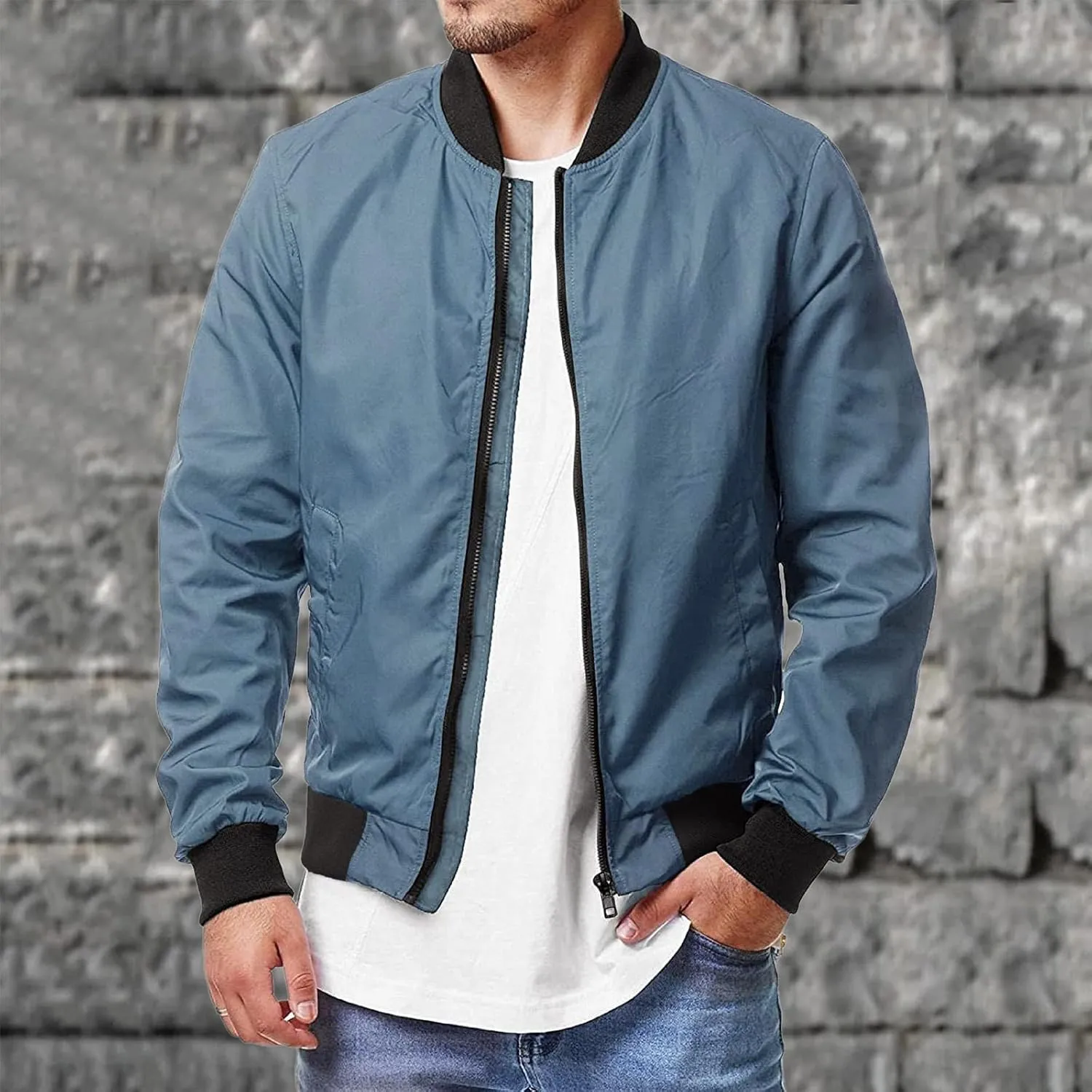 Mens Bomber Jacket Lightweight Slim Fit Softshell Windbreaker