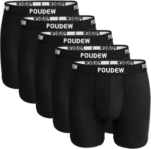 Men's Breathable Viscose Moisture Wicking No Roll Waistband Tagless Underwear Boxer Briefs, Pack of 5