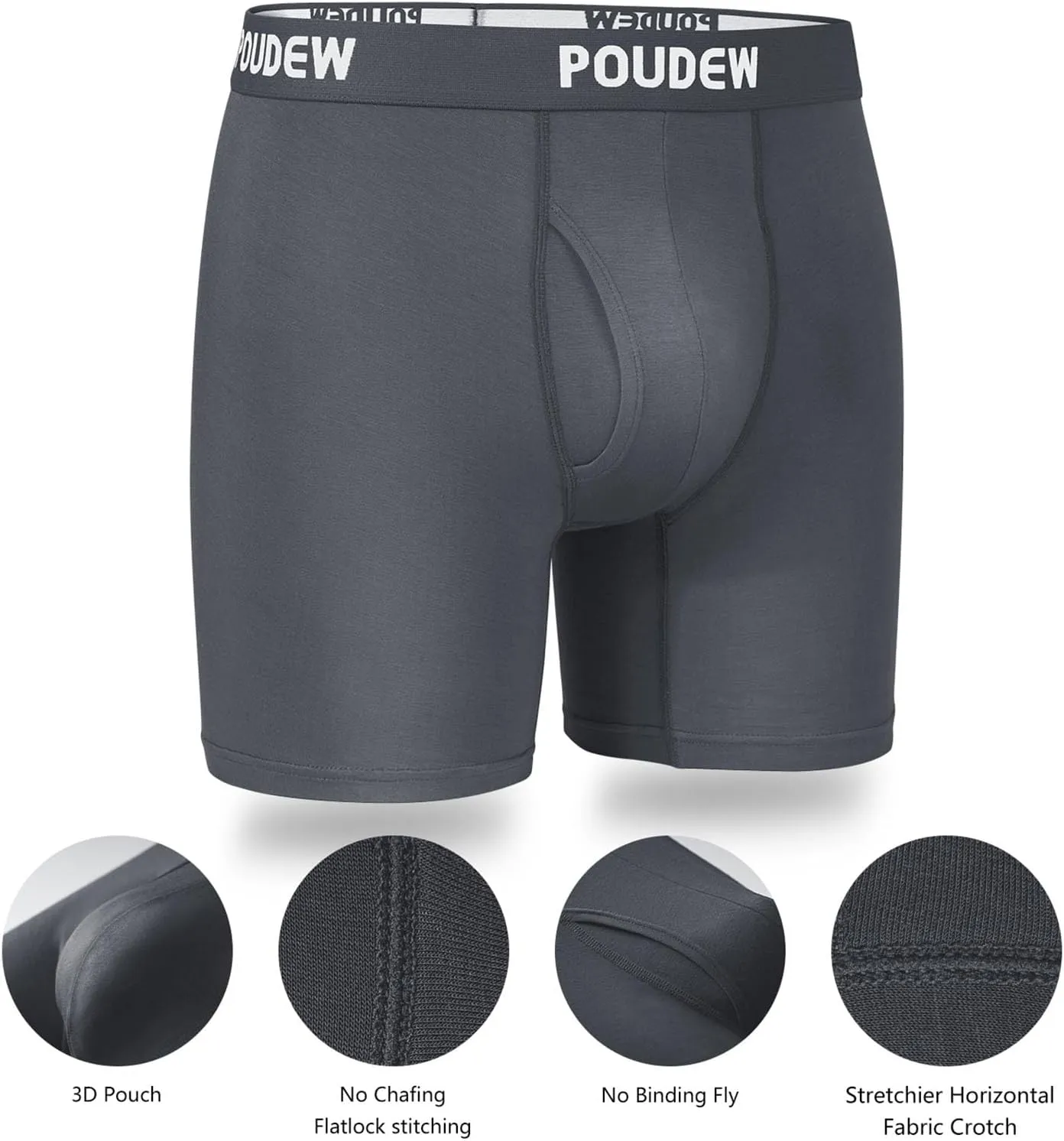 Men's Breathable Viscose Moisture Wicking No Roll Waistband Tagless Underwear Boxer Briefs, Pack of 5
