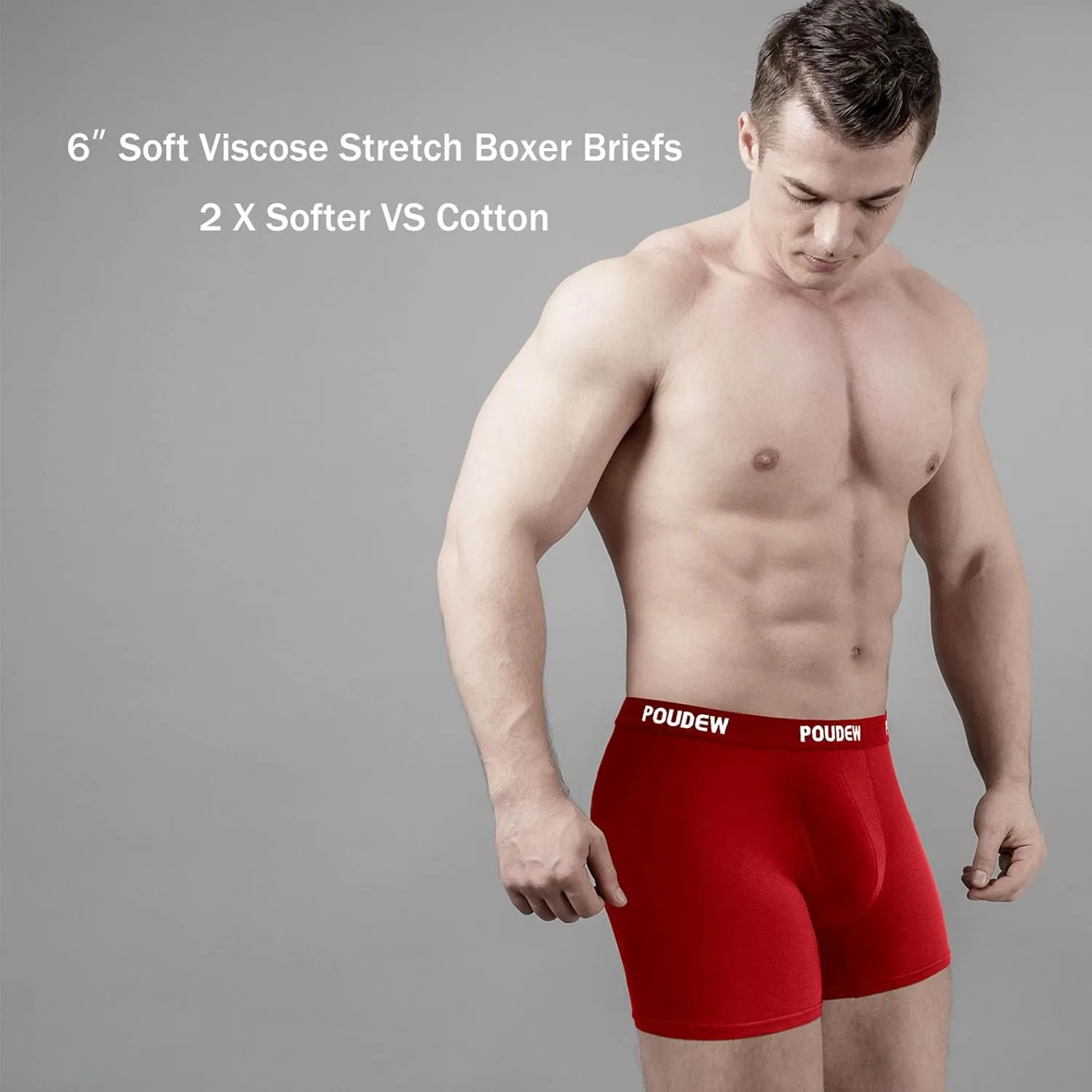 Men's Breathable Viscose Moisture Wicking No Roll Waistband Tagless Underwear Boxer Briefs, Pack of 5