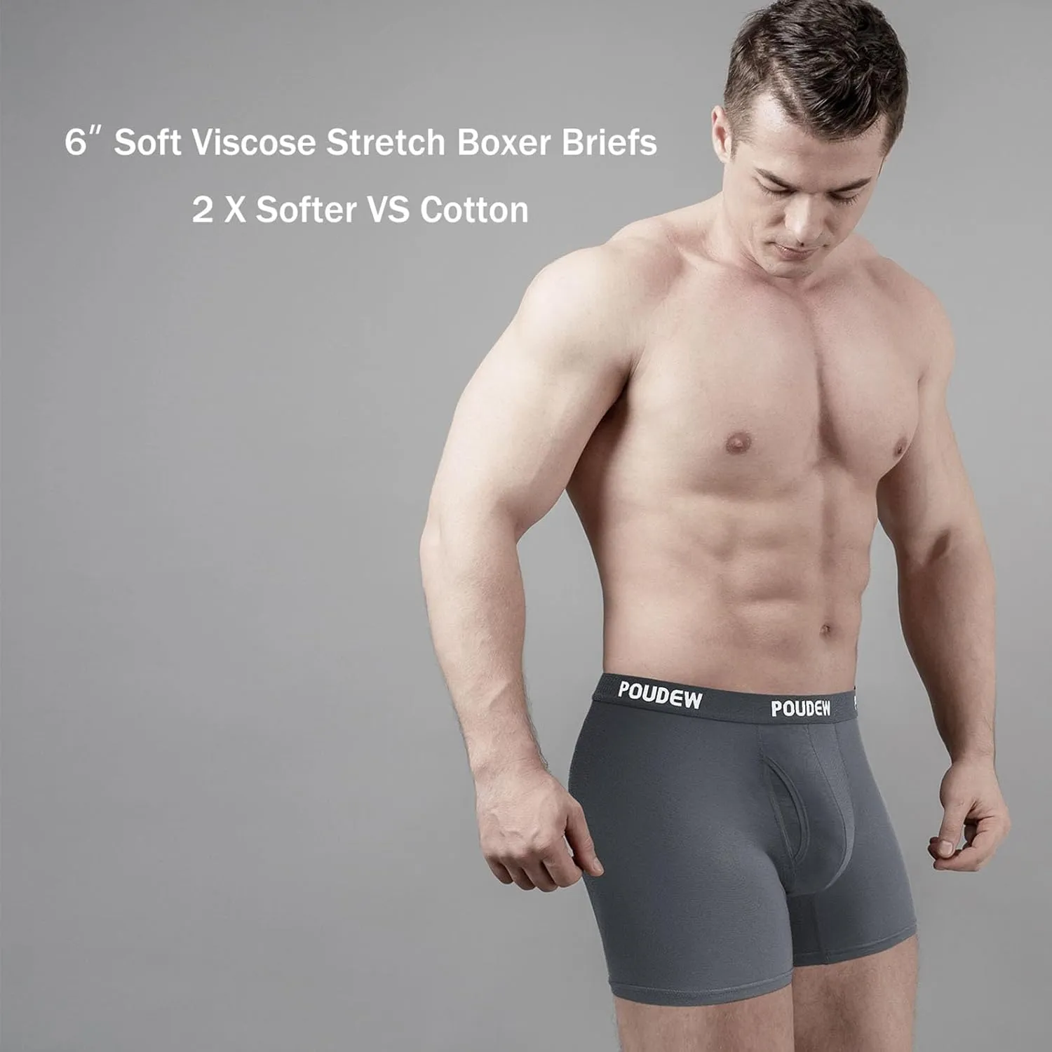 Men's Breathable Viscose Moisture Wicking No Roll Waistband Tagless Underwear Boxer Briefs, Pack of 5