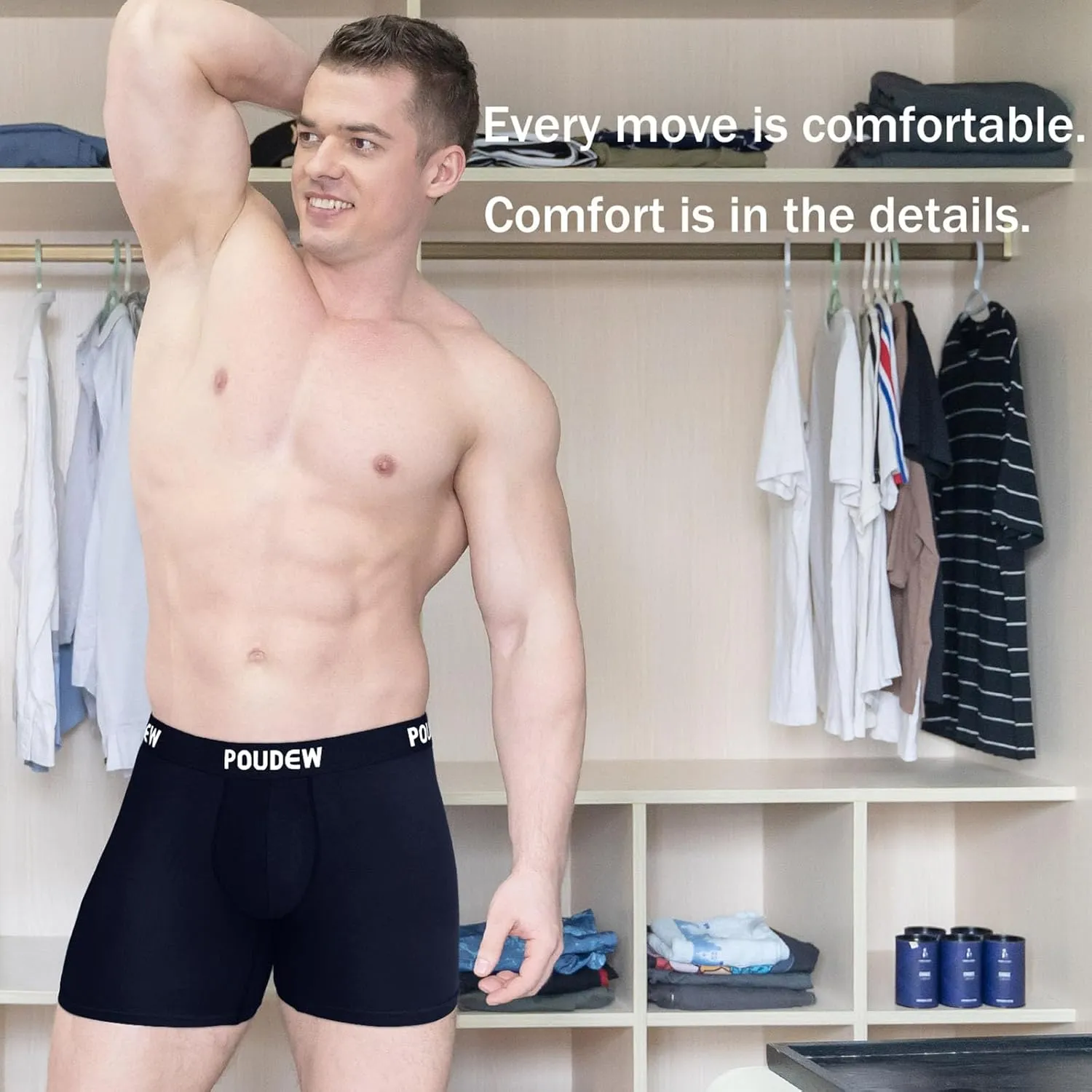 Men's Breathable Viscose Moisture Wicking No Roll Waistband Tagless Underwear Boxer Briefs, Pack of 5