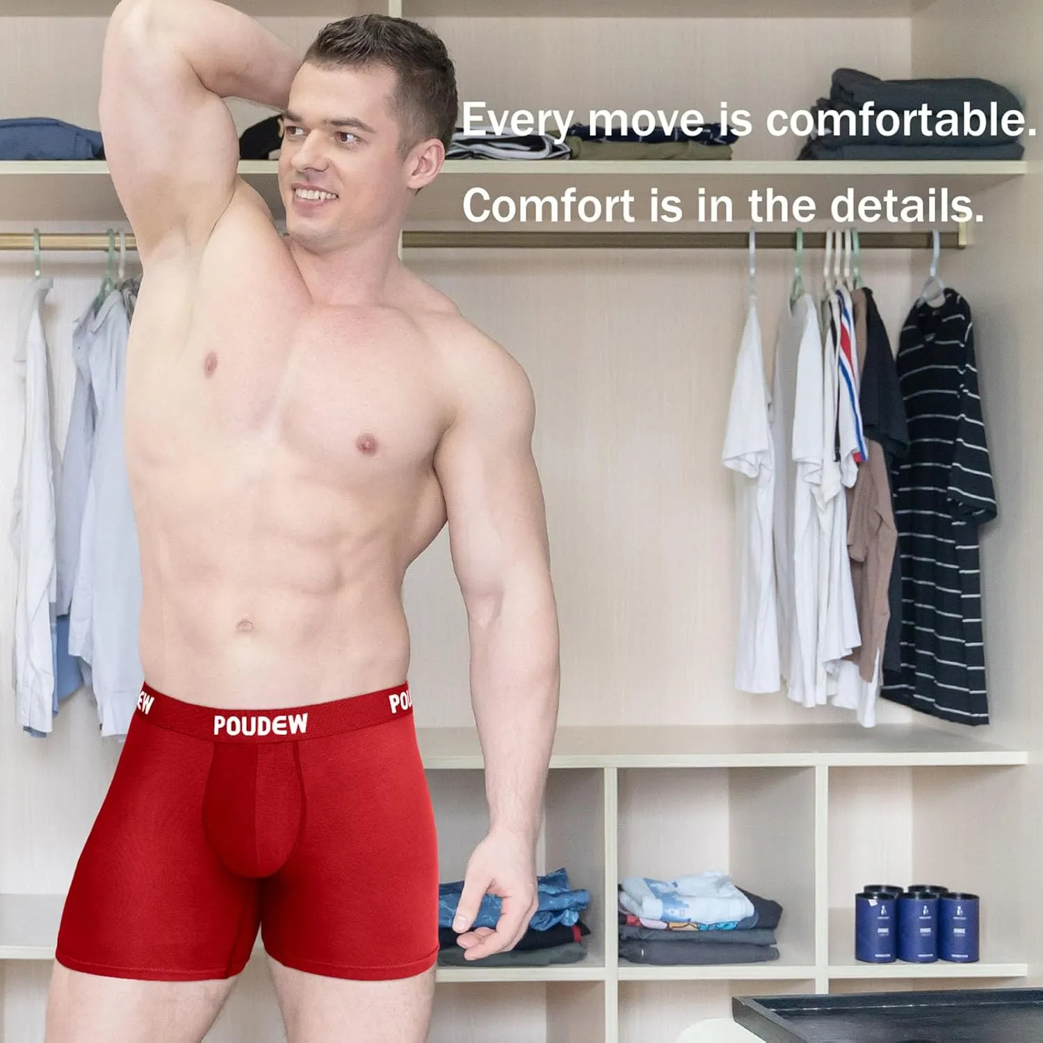 Men's Breathable Viscose Moisture Wicking No Roll Waistband Tagless Underwear Boxer Briefs, Pack of 5