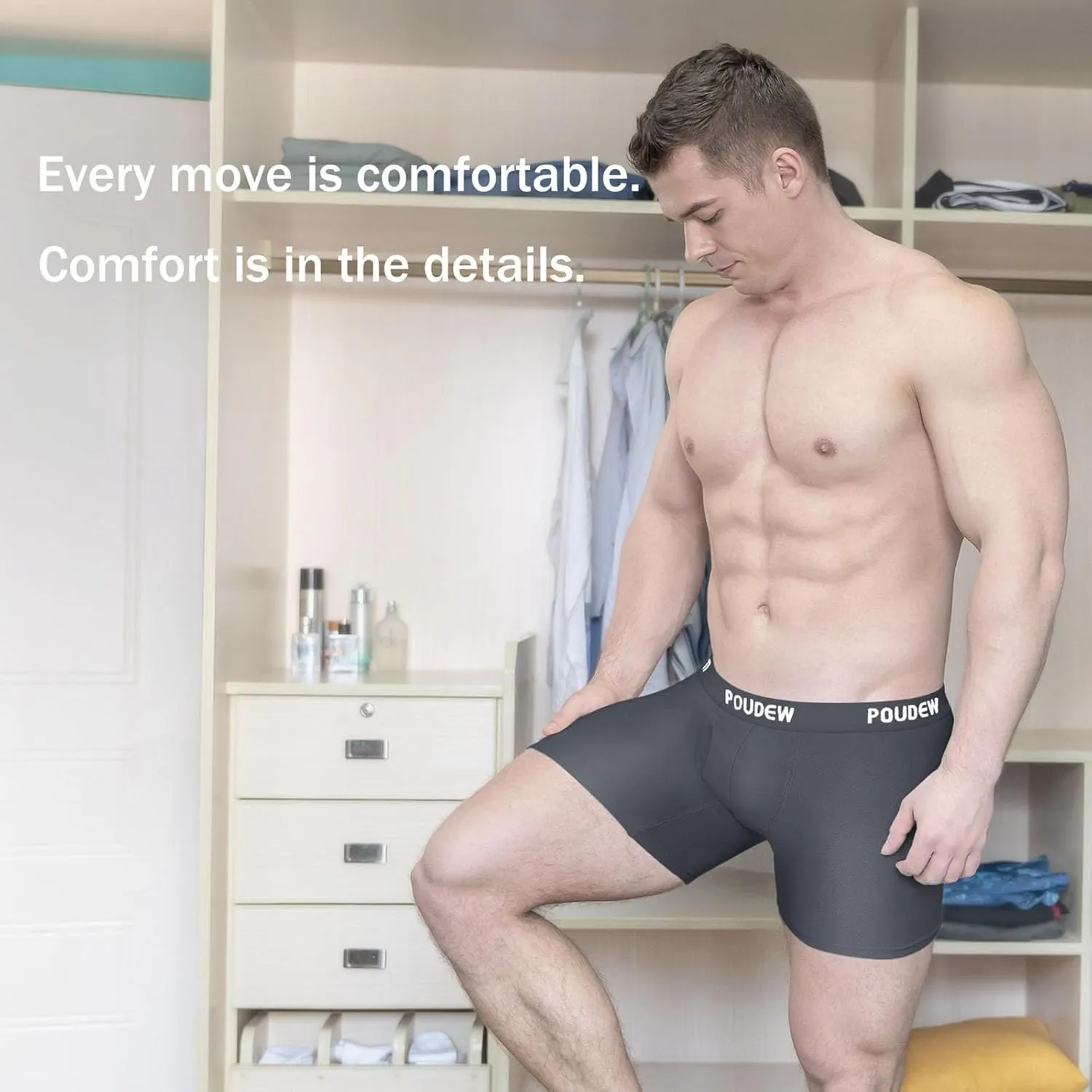 Men's Breathable Viscose Moisture Wicking No Roll Waistband Tagless Underwear Boxer Briefs, Pack of 5