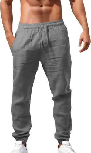 Men's Cargo Pants Casual Linen Stretch Stretch Waistband Pant Lightweight Sweatpants Joggers Gym Running