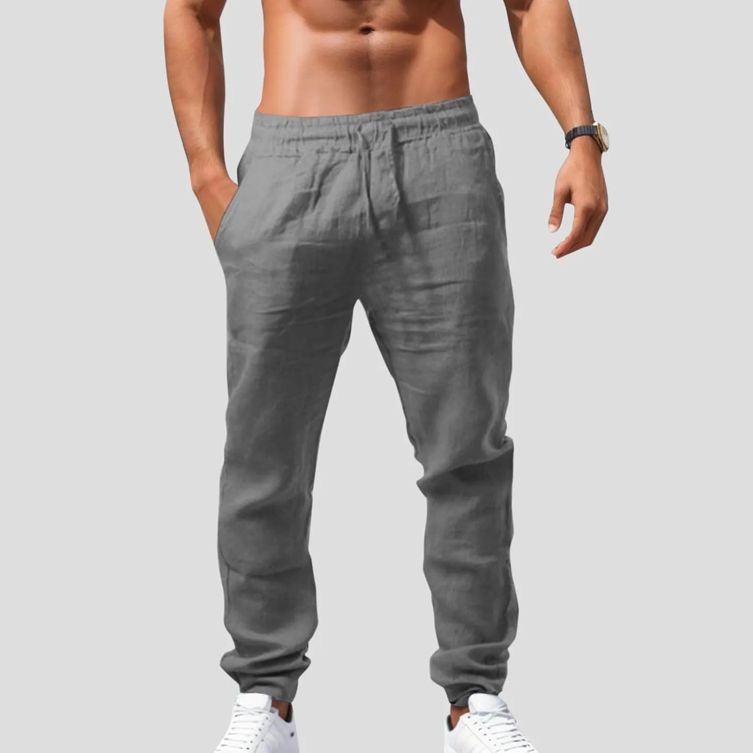 Men's Cargo Pants Casual Linen Stretch Stretch Waistband Pant Lightweight Sweatpants Joggers Gym Running