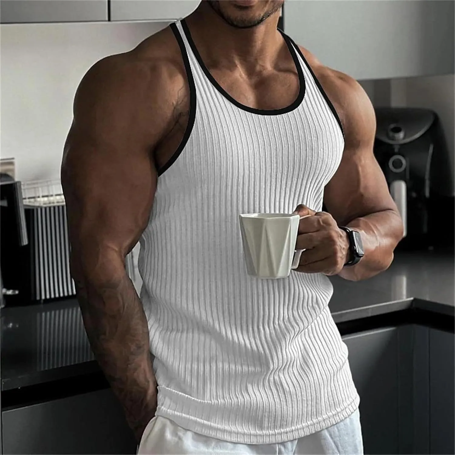 Men's Casual Ribbed Knit Tank Top Slim Fit Athletic Sleeveless Muscle T Shirts Summer Workout Gym Fitness Undershirts