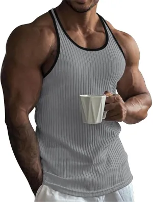 Men's Casual Ribbed Knit Tank Top Slim Fit Athletic Sleeveless Muscle T Shirts Summer Workout Gym Fitness Undershirts