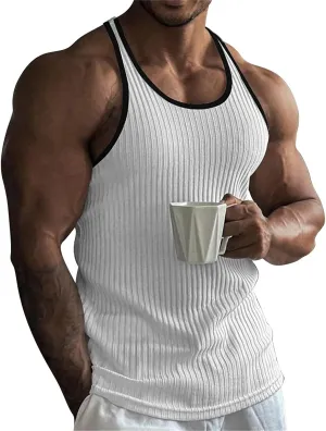 Men's Casual Ribbed Knit Tank Top Slim Fit Athletic Sleeveless Muscle T Shirts Summer Workout Gym Fitness Undershirts
