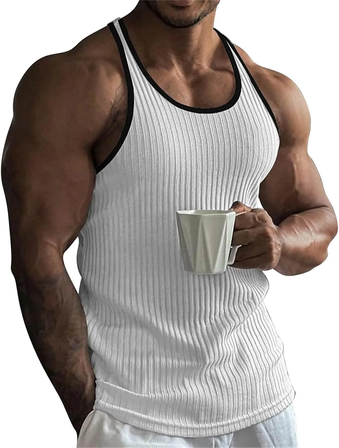 Men's Casual Ribbed Knit Tank Top Slim Fit Athletic Sleeveless Muscle T Shirts Summer Workout Gym Fitness Undershirts