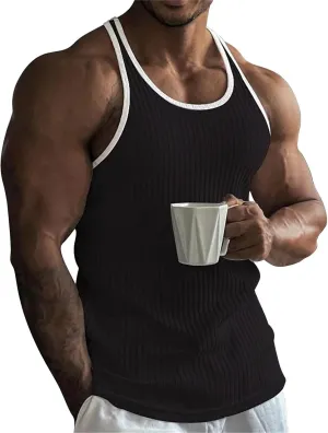 Men's Casual Ribbed Knit Tank Top Slim Fit Athletic Sleeveless Muscle T Shirts Summer Workout Gym Fitness Undershirts