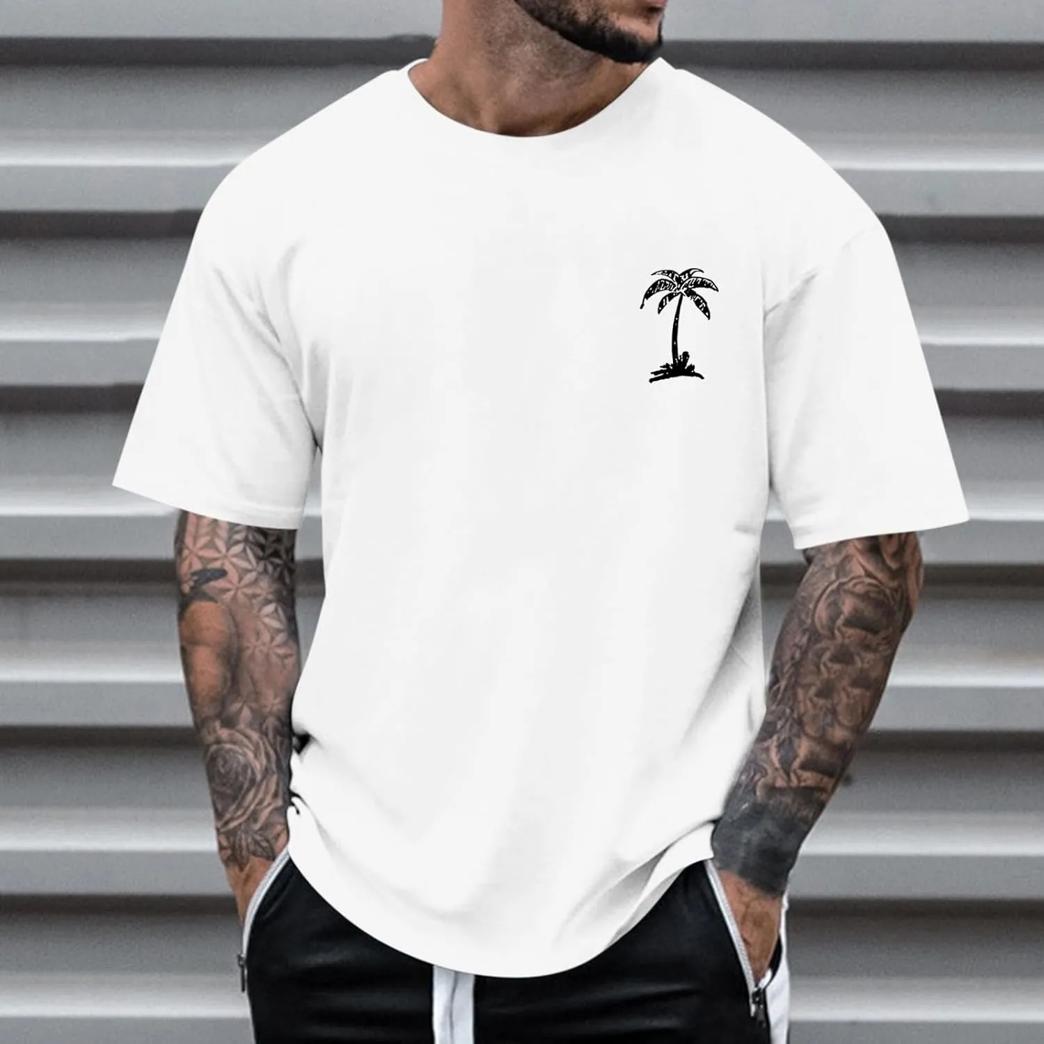 Mens Casual Shirts Graphic Round Neck Short Sleeve Loose Summer Fashion T-Shirt