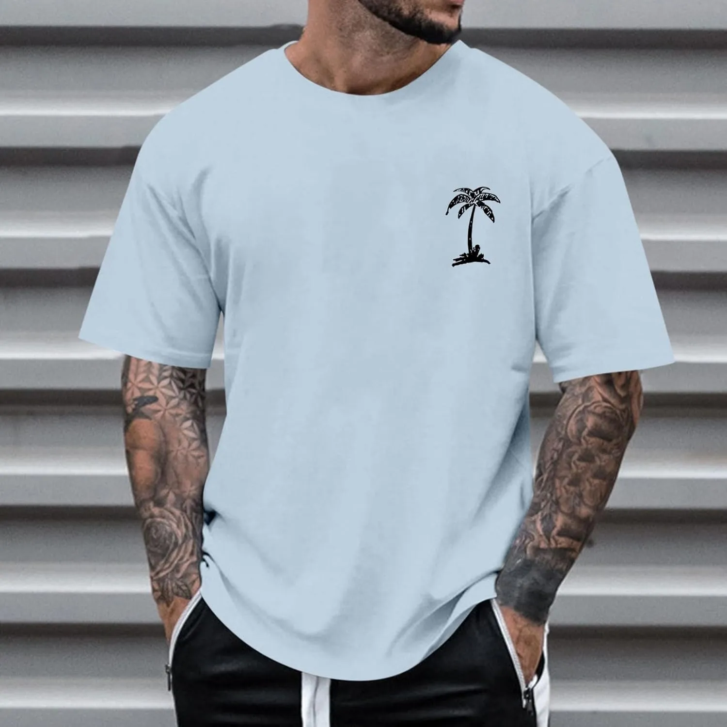 Mens Casual Shirts Graphic Round Neck Short Sleeve Loose Summer Fashion T-Shirt