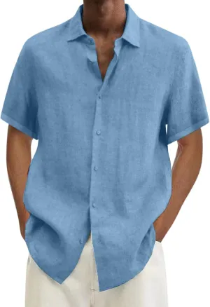 Men's Classic Fit Short Sleeve Button Down Shirts Summer Regular Fit Comfort Stretch Dress Shirt Casual Beach Work Tops