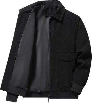 Men's Corduroy Jacket Windbreaker Heavyweight Coat Casual Stylish Full Zip Up Ribbed Work Bomber Jackets with Pockets