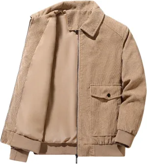 Men's Corduroy Jacket Windbreaker Heavyweight Coat Casual Stylish Full Zip Up Ribbed Work Bomber Jackets with Pockets