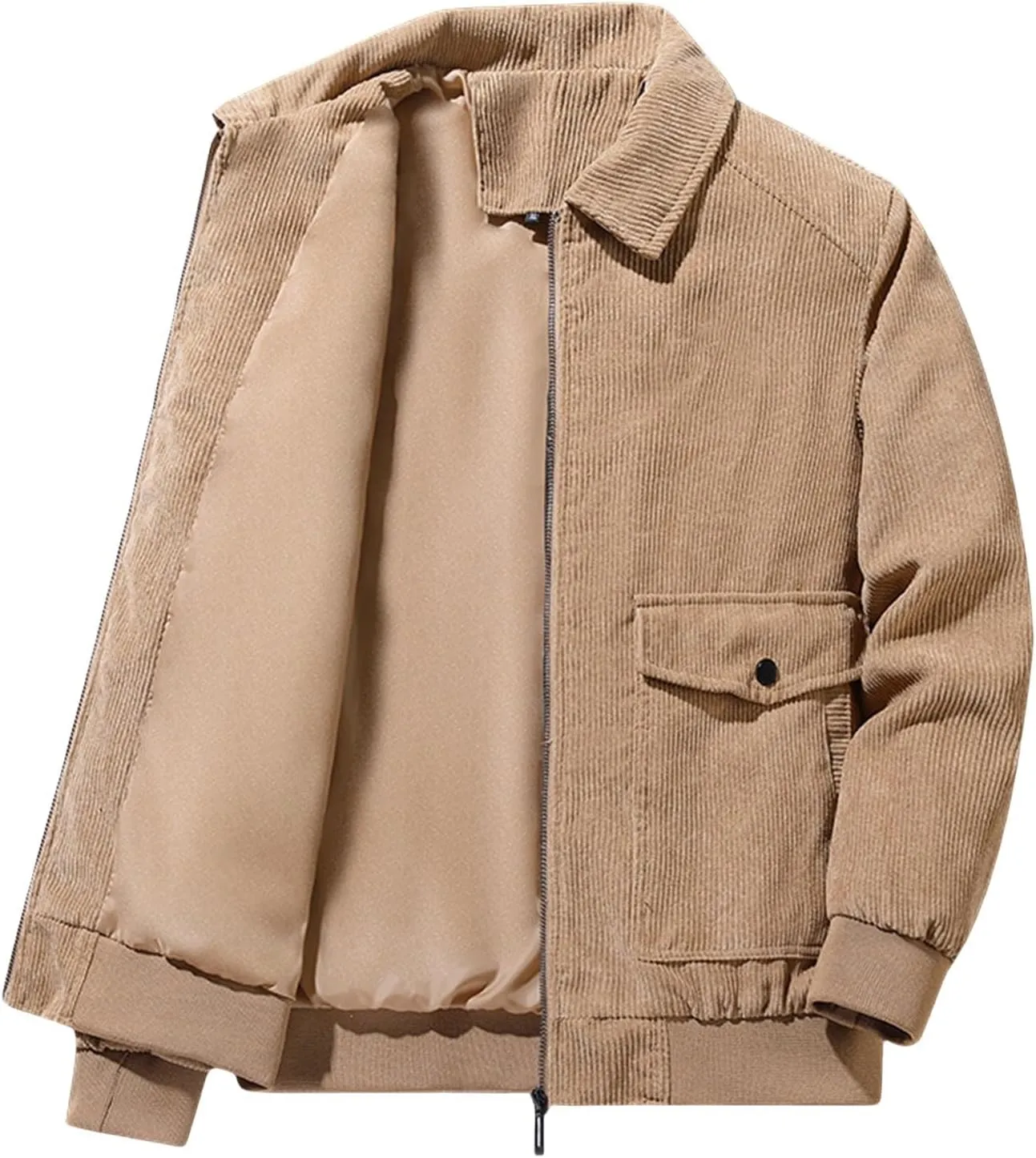 Men's Corduroy Jacket Windbreaker Heavyweight Coat Casual Stylish Full Zip Up Ribbed Work Bomber Jackets with Pockets