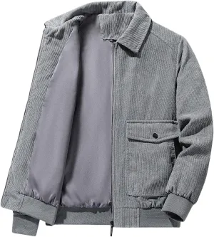 Men's Corduroy Jacket Windbreaker Heavyweight Coat Casual Stylish Full Zip Up Ribbed Work Bomber Jackets with Pockets