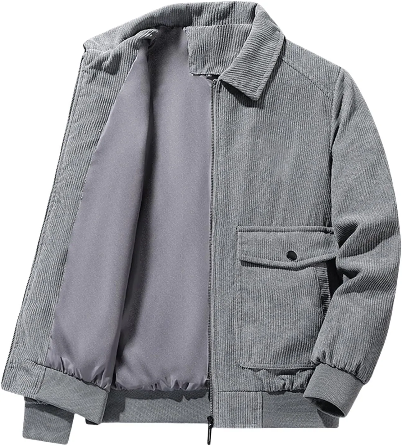 Men's Corduroy Jacket Windbreaker Heavyweight Coat Casual Stylish Full Zip Up Ribbed Work Bomber Jackets with Pockets